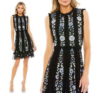 Mac Duggal Black and Blue Floral Mini Dress